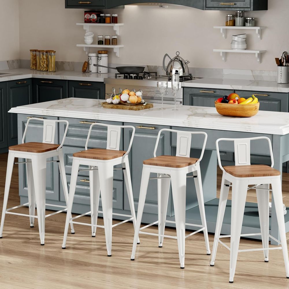 Home Bar Stools - 26-Zoll-Barhocker-Set, 4 industrielle Metall-Barhocker in Thekenhöhe