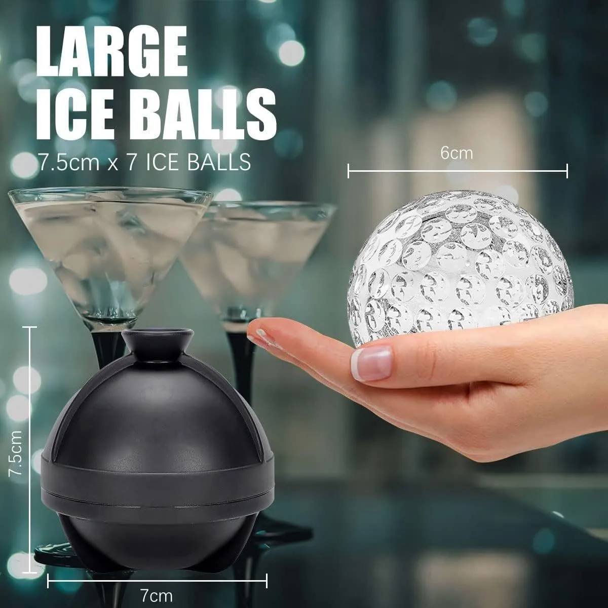 Ice Mold Sphere - Eisbällchenhersteller aus lebensmittelechtem Silikon, 3D-Baseball-Golf-Hockey-Form mit
