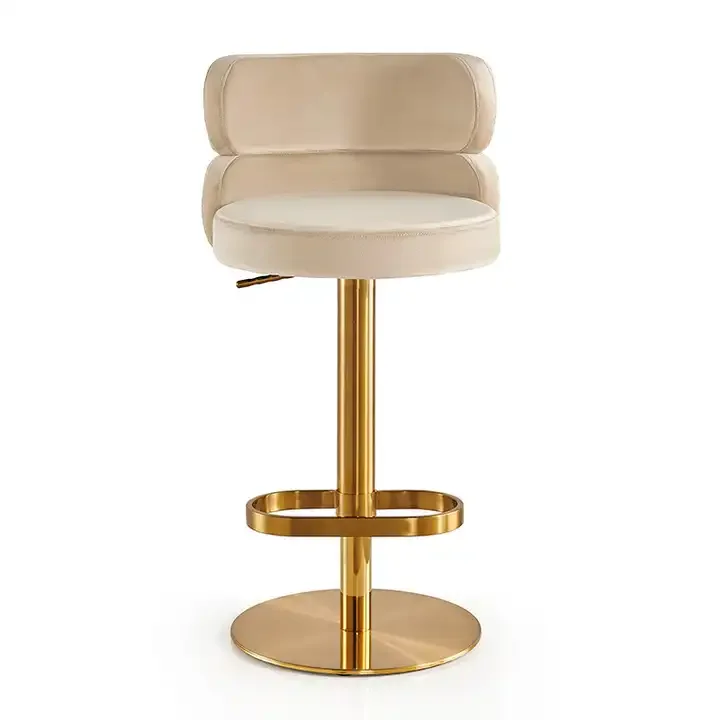 Home Bar Stools - Für moderne Luxus-Edelstahl-Lift-Schwenkrückenlehne, hoher Hocker, Samt-Barhocker,