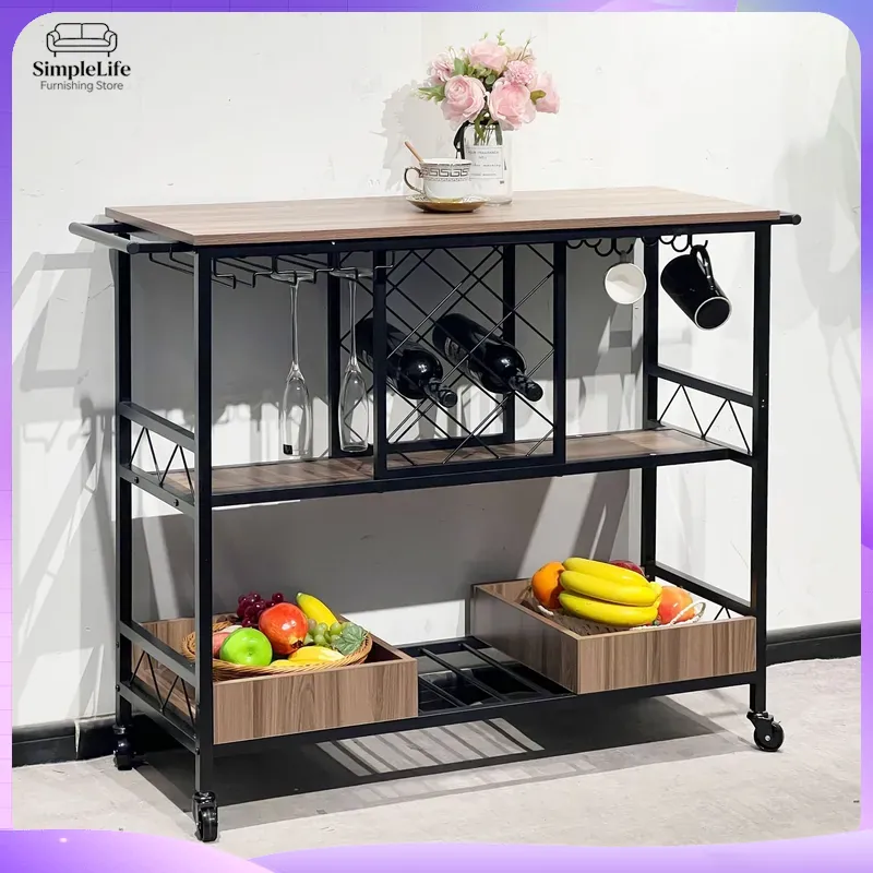Home Bar Shelves - Multifunktionaler Küchenwagen mit Aufbewahrungsregalen, Rollwagen zum