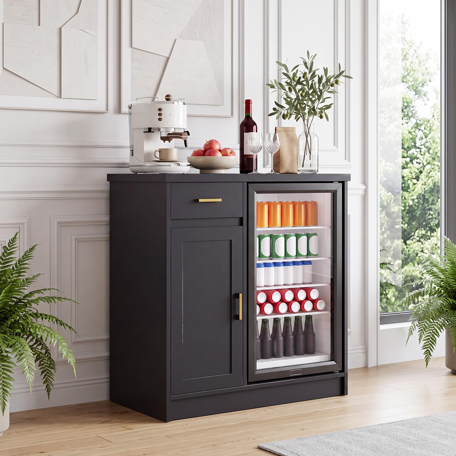Home Bar And Fridge - 42-Zoll-Farmhouse-Weinbarschrank für 24-Zoll-Minikühlschrank, Kaffeebar mit 2