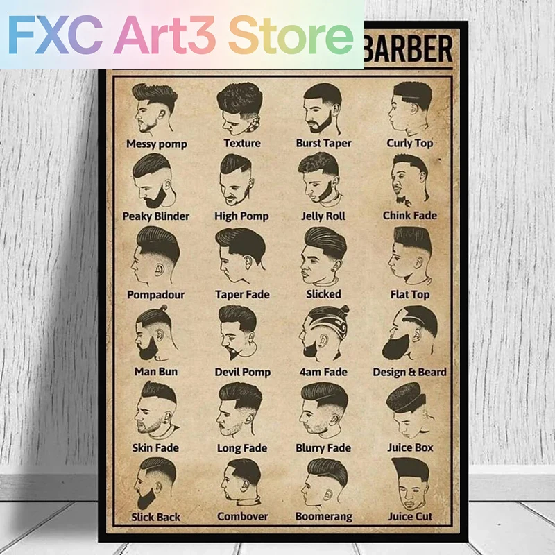 Home Barbershop - Rahmenloses Retro-Haarschnitt-Poster und Leinwanddruck, Vintage-Wandkunst für