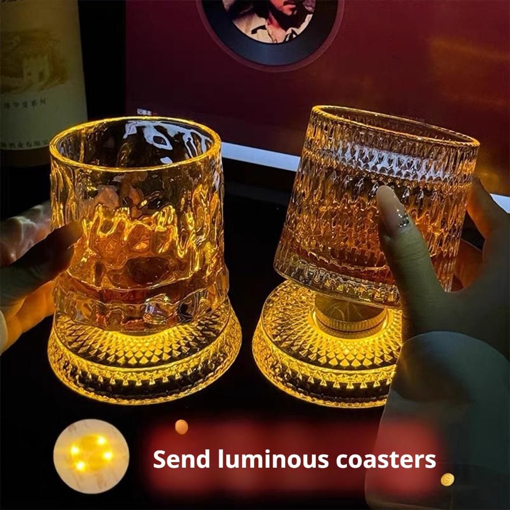 Old Fashioned Glass - 360 ° Rotierendes Whiskeyglas mit LED-Licht,