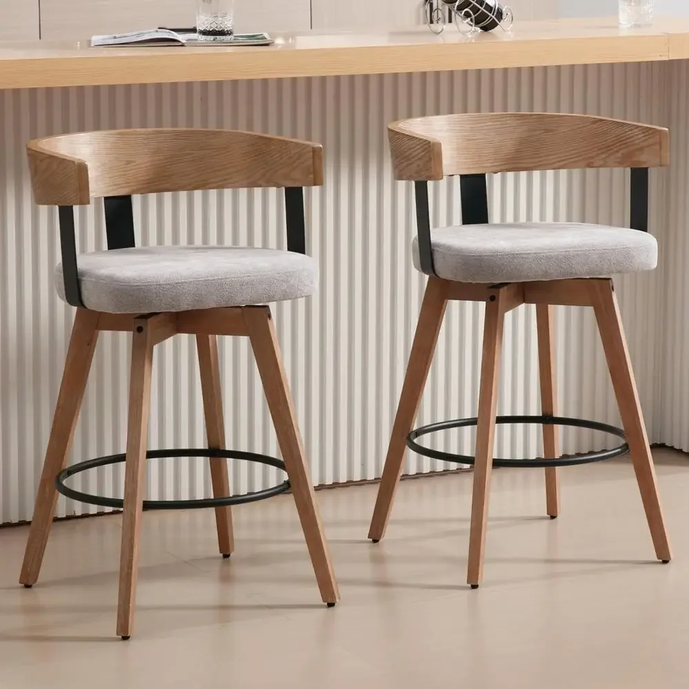 Home Bar Stools - 2er-Set, 26 graue, mit Leinen gepolsterte