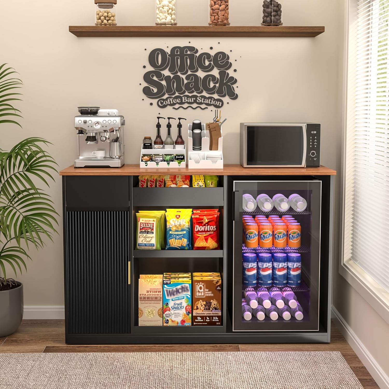 Home Bar And Cabinet - Snack-Bar-Schrank mit Kühlfach, Aufbewahrungsregal, Kaffeestation, Heimkino,