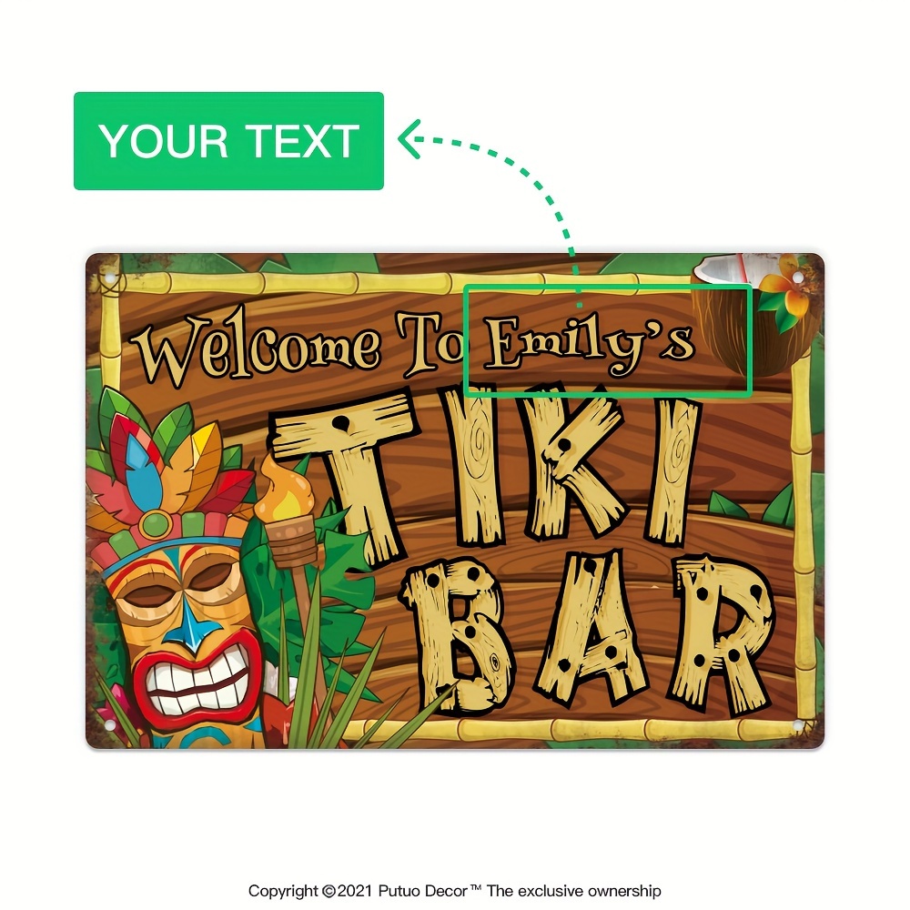 Home Bar Signs - Individuelles Tiki-Bar-Schild, Personalisierter Name, Vintage Outdoor-Wandschild