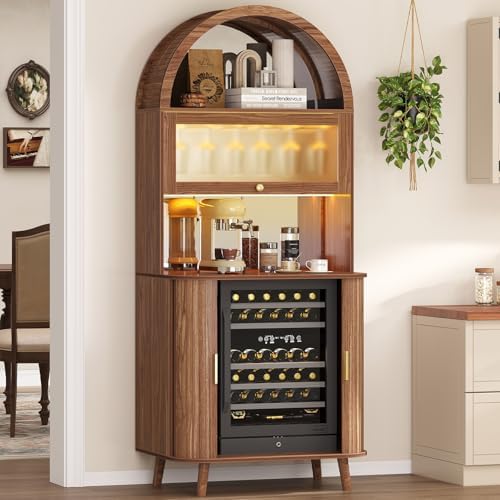 Home Bar And Cabinet - Weinbar-Schrank mit Kühlfach, gewölbter Kaffeebar-Schrank mit