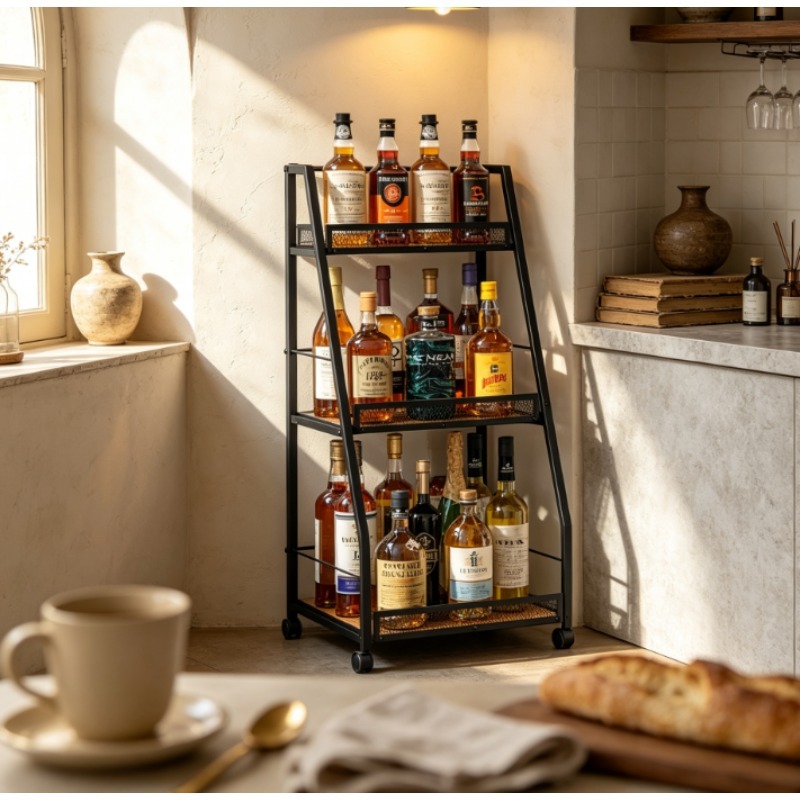 Home Bar Shelves - 3-stufiges Leiter-Weinregal, freistehendes Bodenregal für die